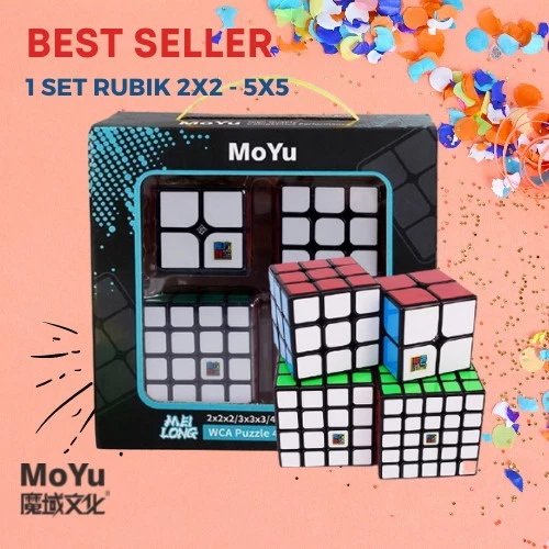 Paket SpeedCube 4 in 1 Moyu ORIGINAL 2x2 3x3 4x4 5x5 Cubing Classroom Meilong Gift Box - Image 2